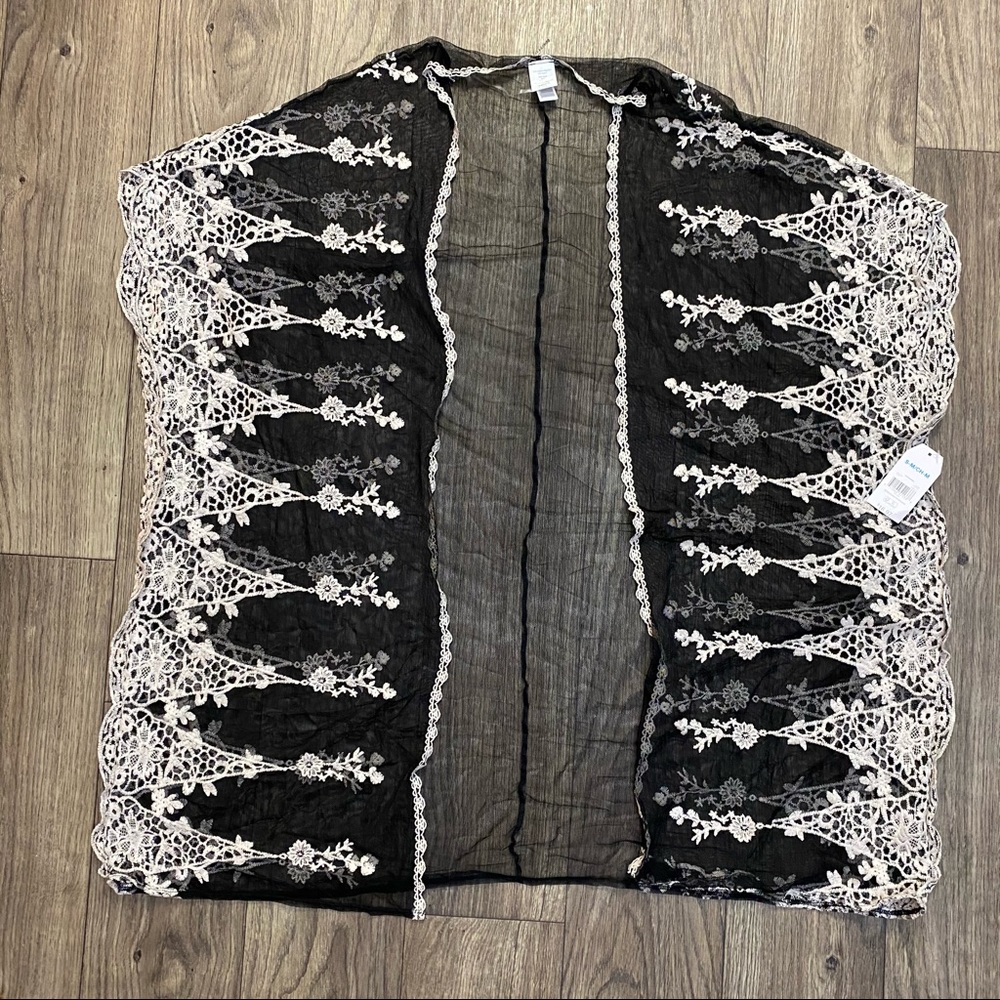 BLK/WHT MESH COVER UP KIMONO, S-M